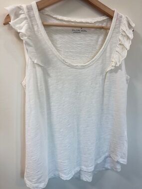 PILCRO Anthropologie White Ruffle Flutter Sleeve Tank Top - Size Medium